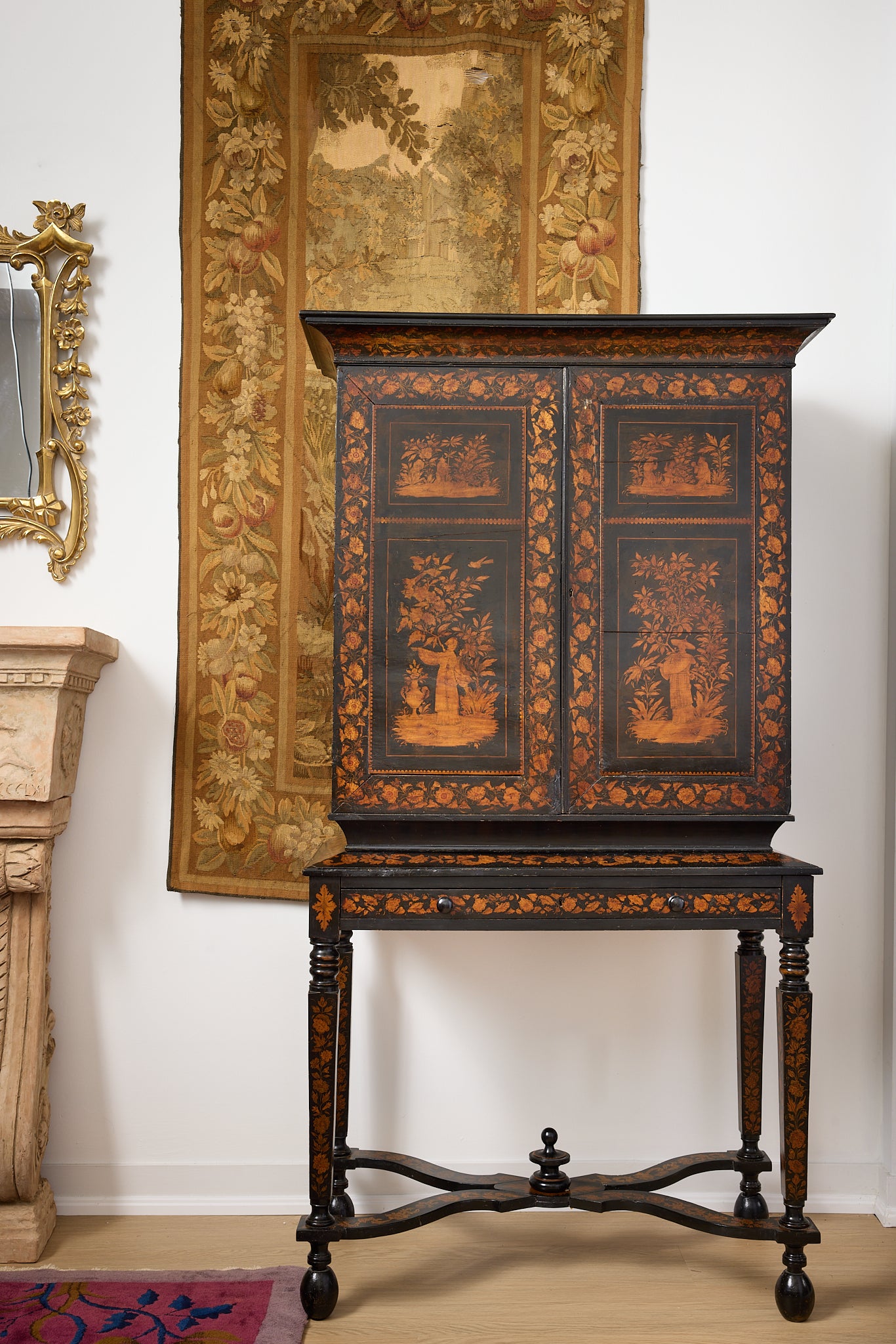 Regency Period Penwork Collectors Cabinet on Stand