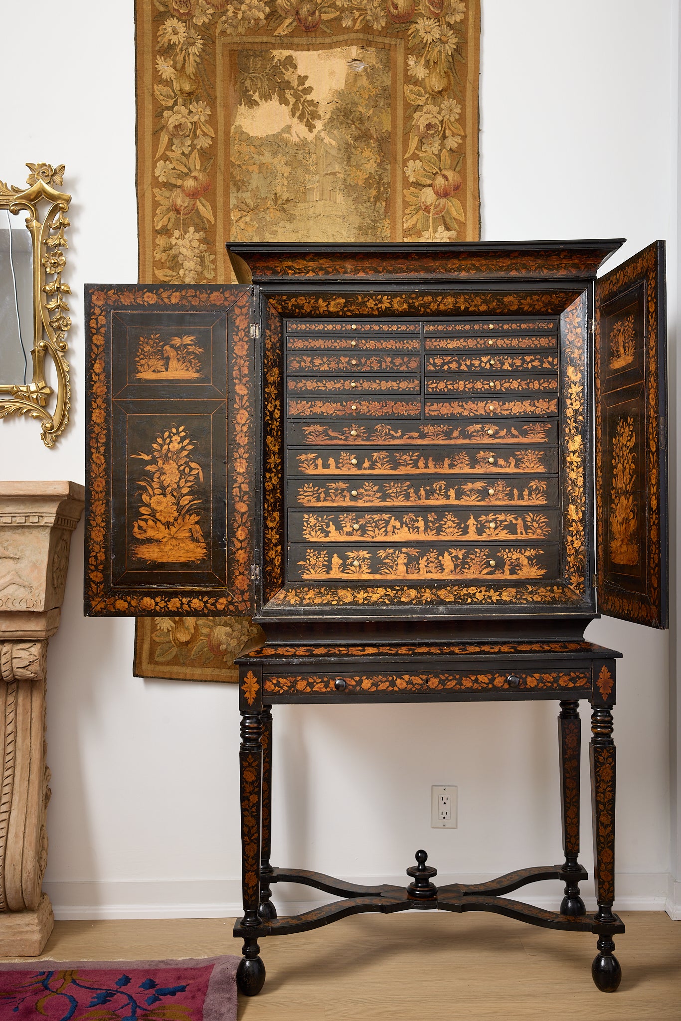 Regency Period Penwork Collectors Cabinet on Stand