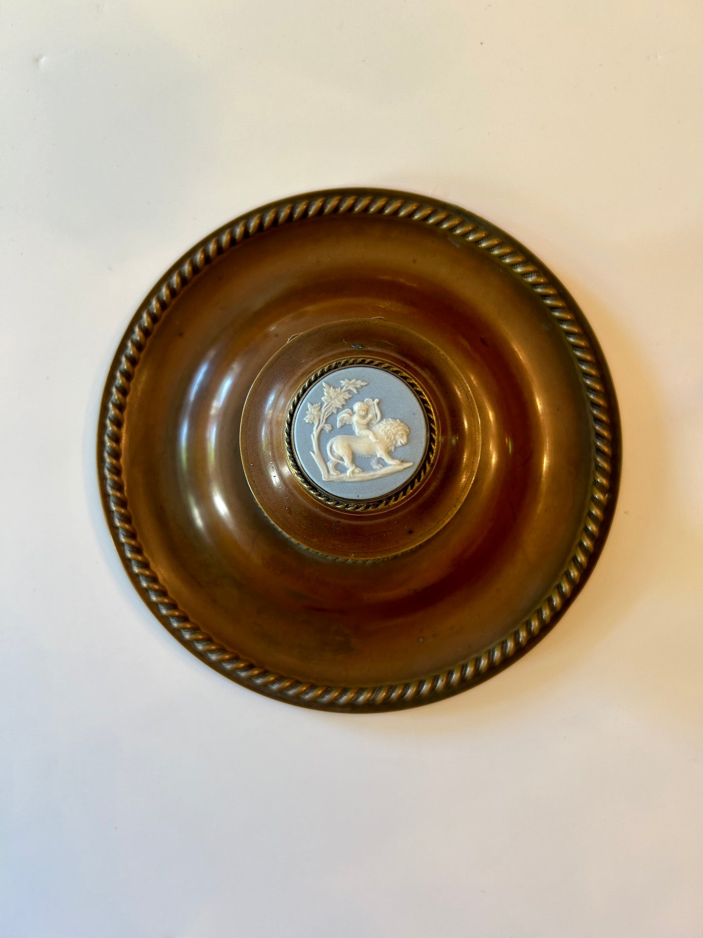 A Wedgwood Jasperware Mounted Brass and Wooden Book Slide and Inkwell