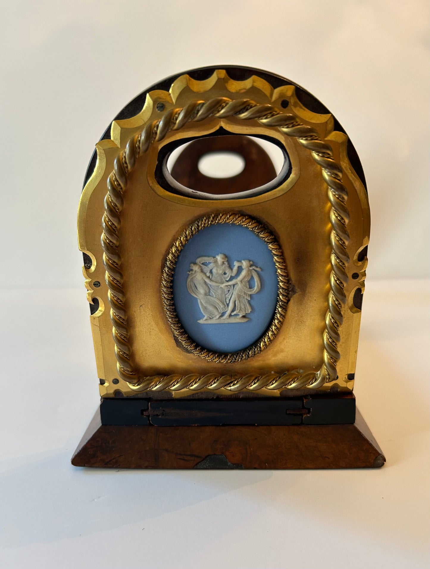 A Wedgwood Jasperware Mounted Brass and Wooden Book Slide and Inkwell