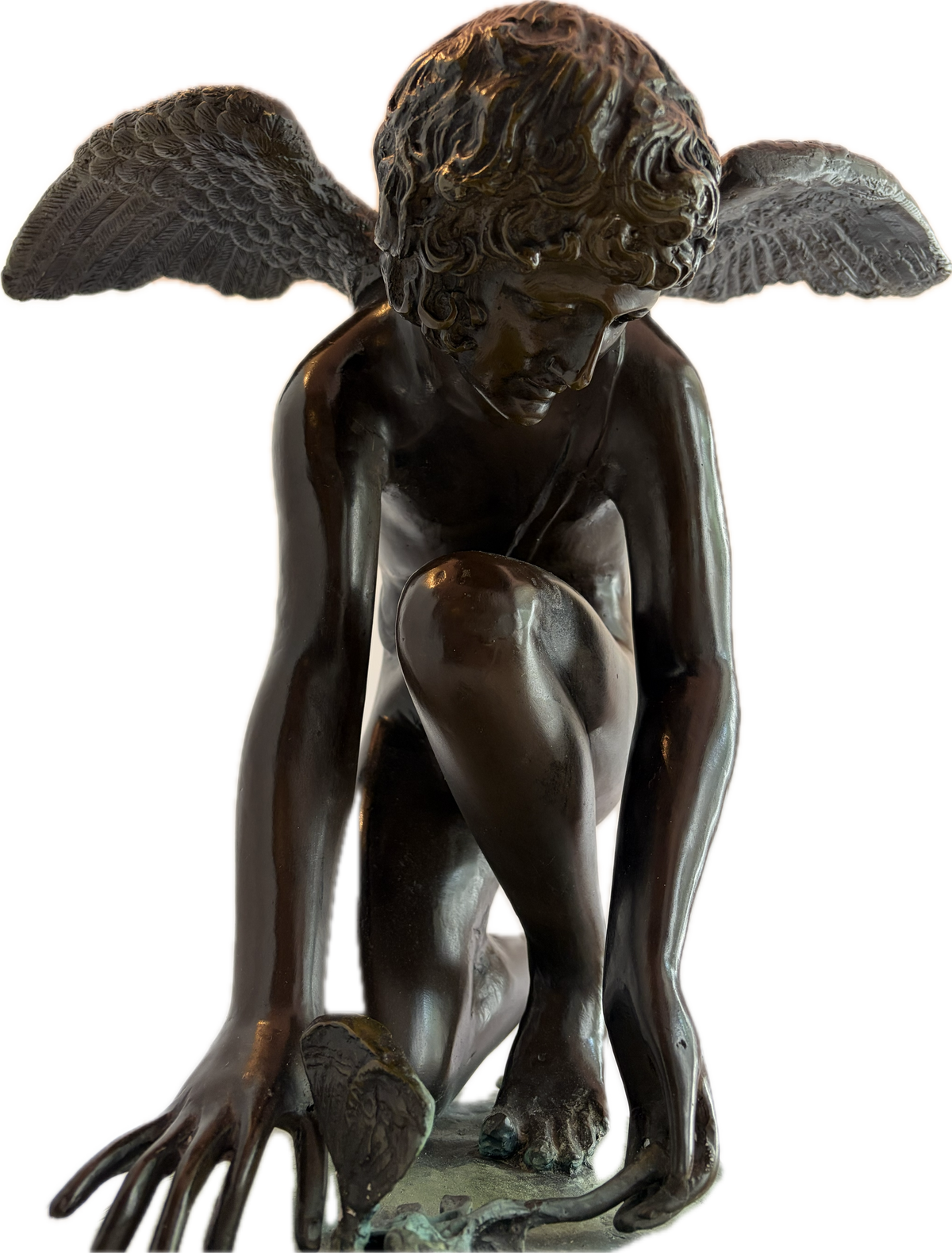 Antique Bronze Kneeling Angel After Jean Antoine Injalbert, France, 1870