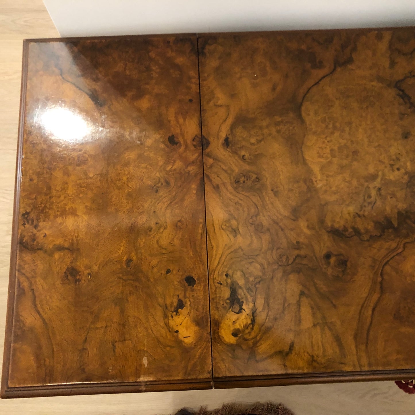 American Burled Walnut Table, Nineteenth Century, Herther Brothers.