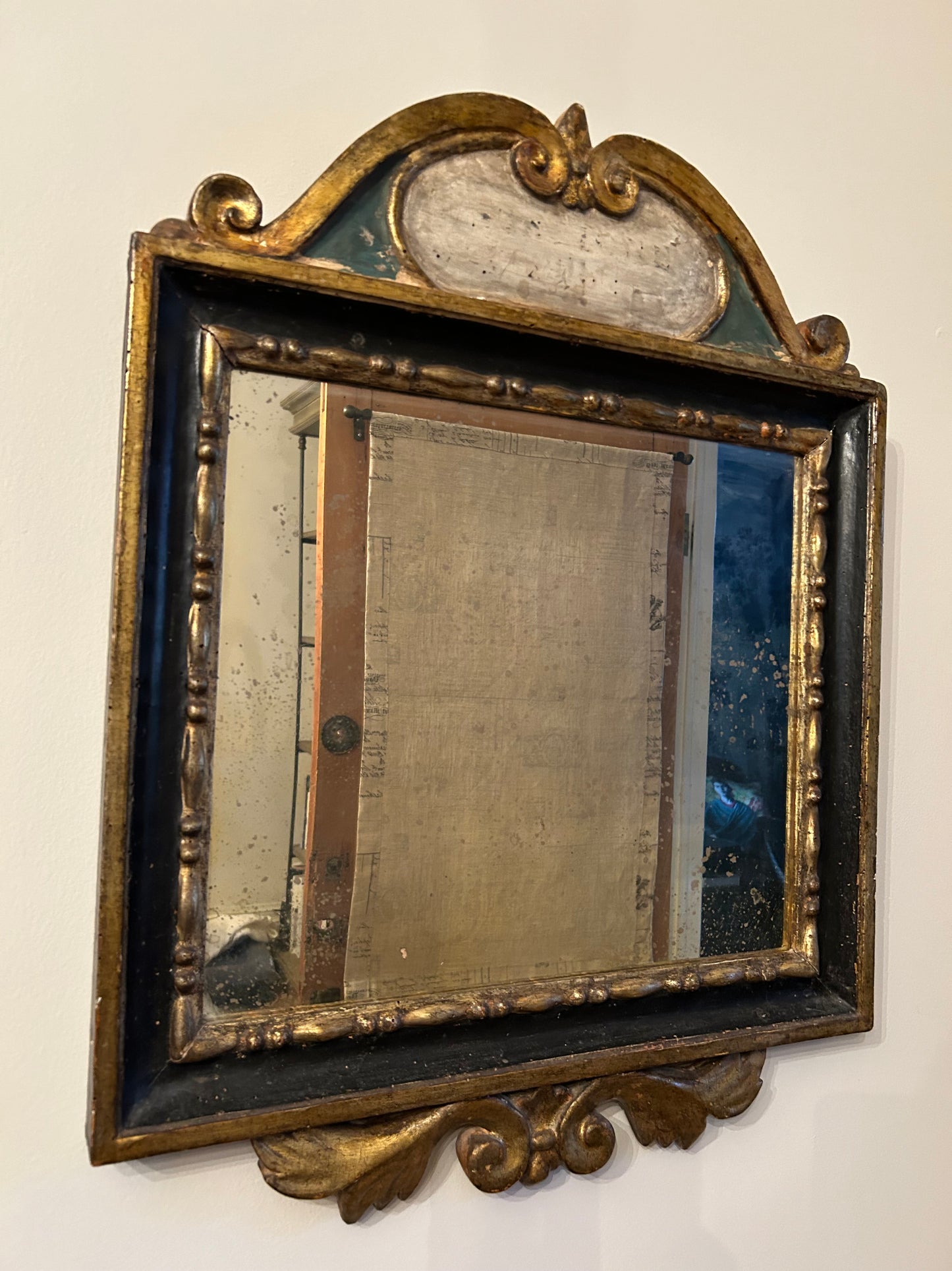 18th Century Polychrome Pedimented Mirror