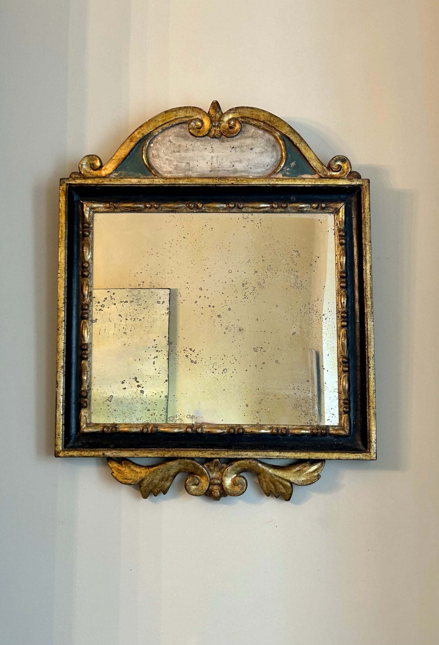 18th Century Polychrome Pedimented Mirror