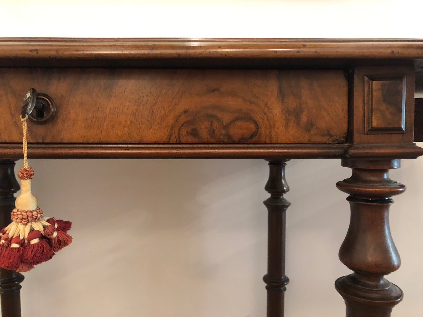 American Burled Walnut Table, Nineteenth Century, Herther Brothers.