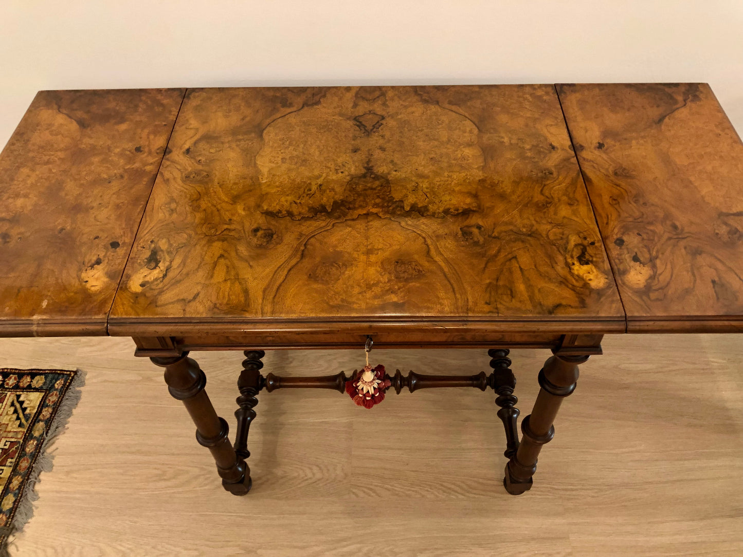 American Burled Walnut Table, Nineteenth Century, Herther Brothers.