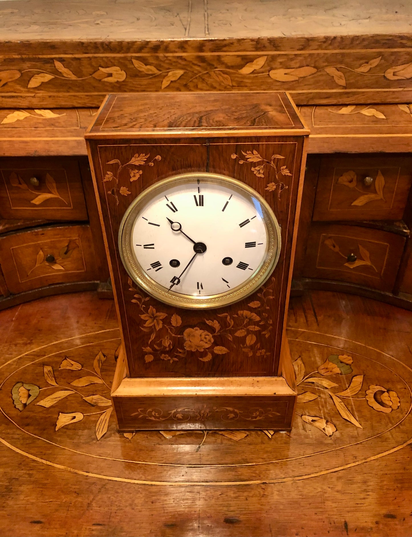 French Inlaid Marquetry Rosewood Mantle Clock, 1820