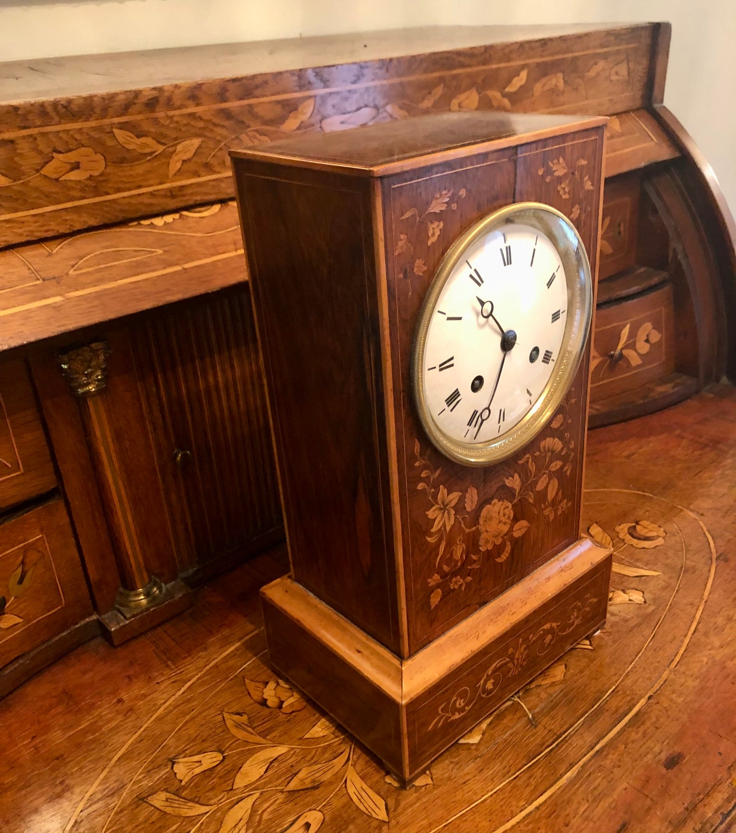 French Inlaid Marquetry Rosewood Mantle Clock, 1820