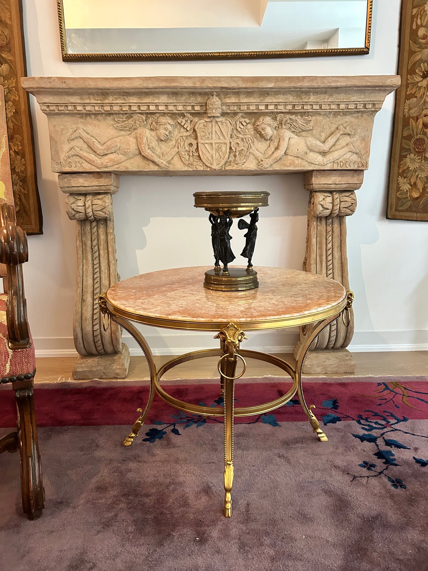 Louis XIV Style Bronze and Pink Onyx Table