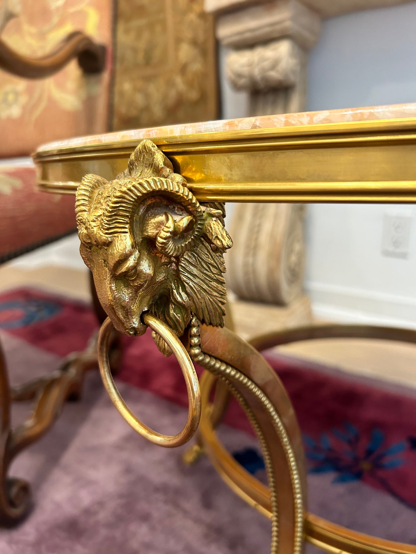 Louis XIV Style Bronze and Pink Onyx Table
