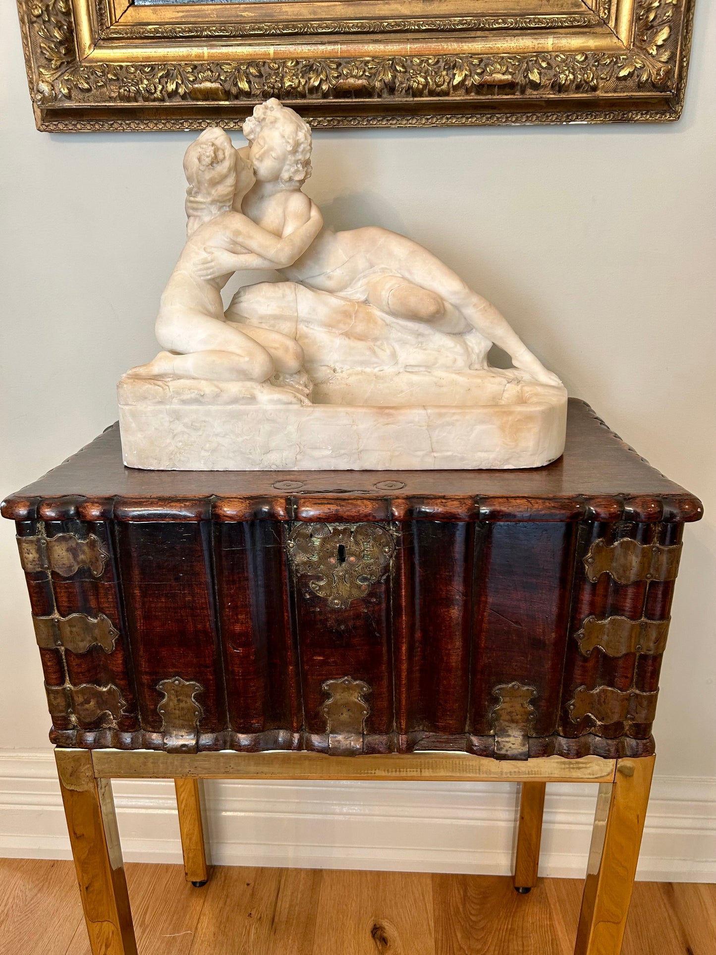 Art Nouveau Marble Sculpture of Two Figures Kissing