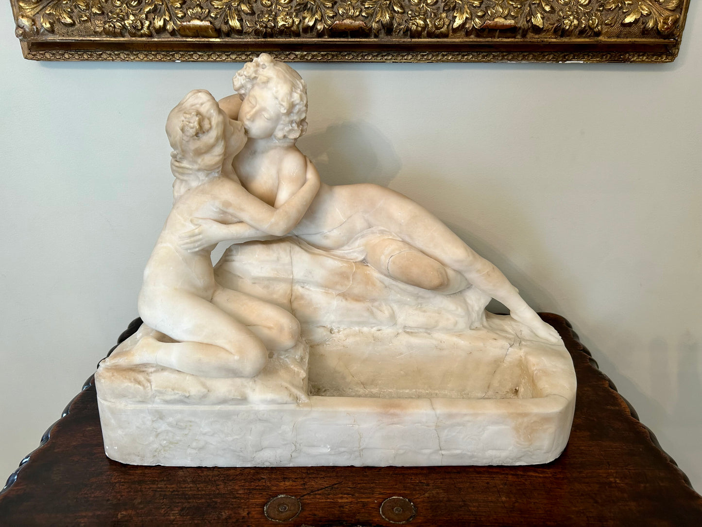 Art Nouveau Marble Sculpture of Two Figures Kissing