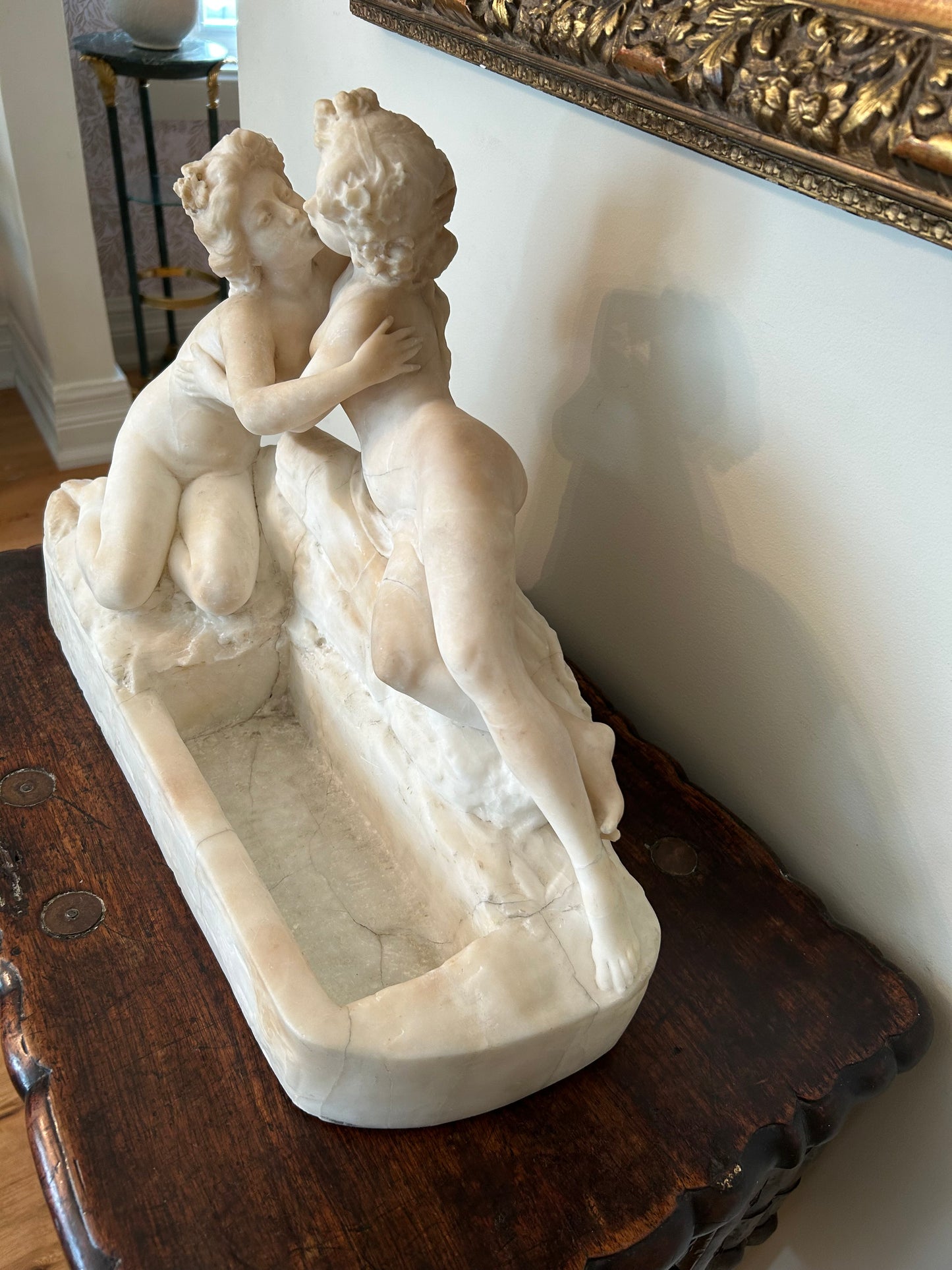 Art Nouveau Marble Sculpture of Two Figures Kissing