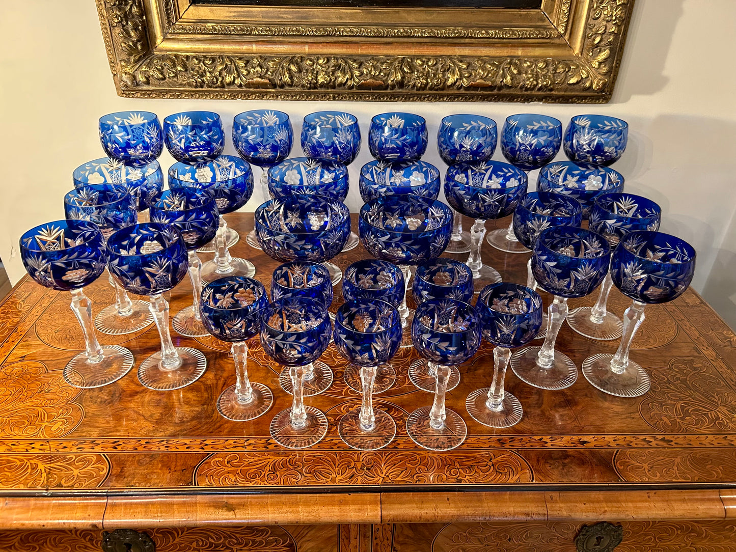 32 Piece Cobalt Bohemian Glass Stemware Set