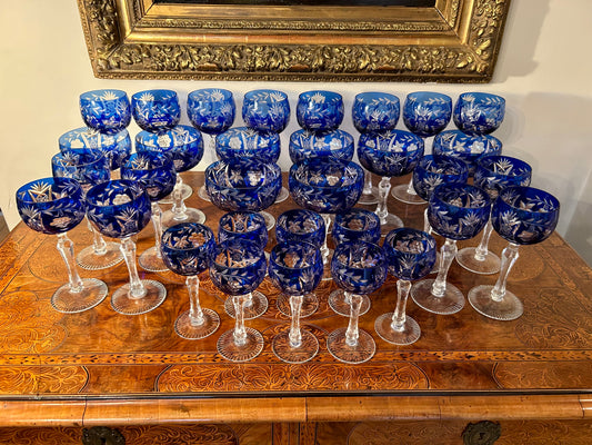 32 Piece Cobalt Bohemian Glass Stemware Set