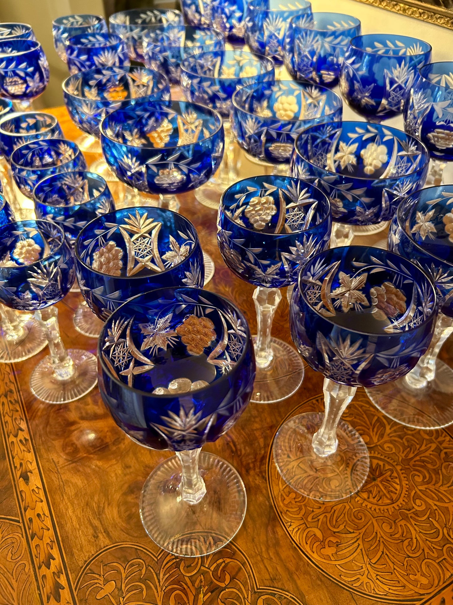 32 Piece Cobalt Bohemian Glass Stemware Set