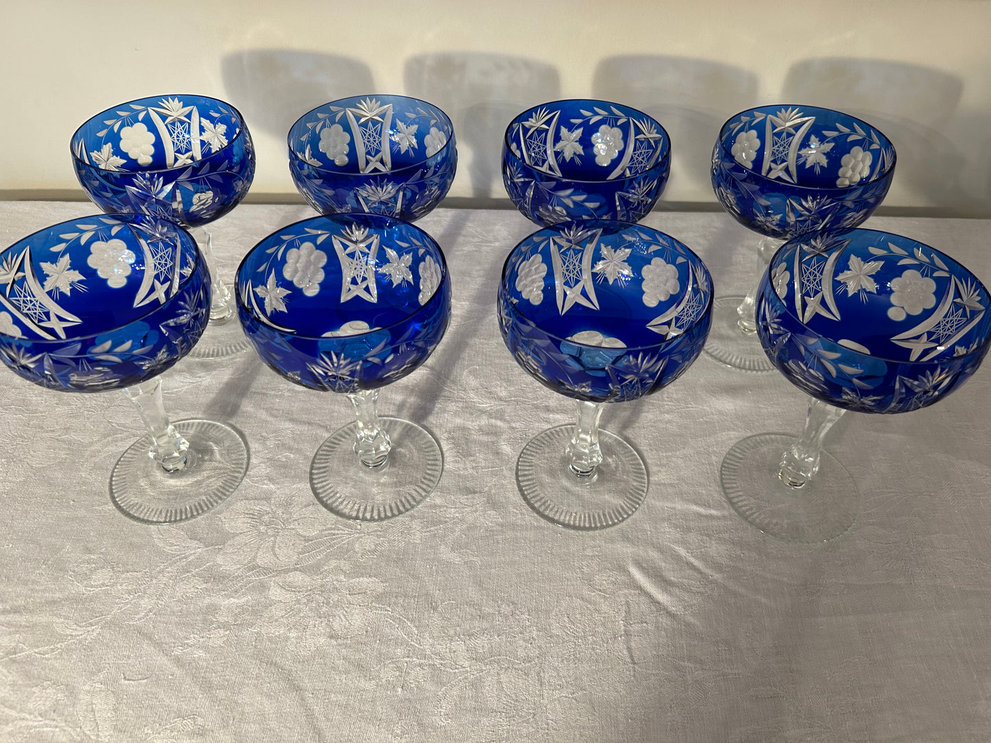 32 Piece Cobalt Bohemian Glass Stemware Set