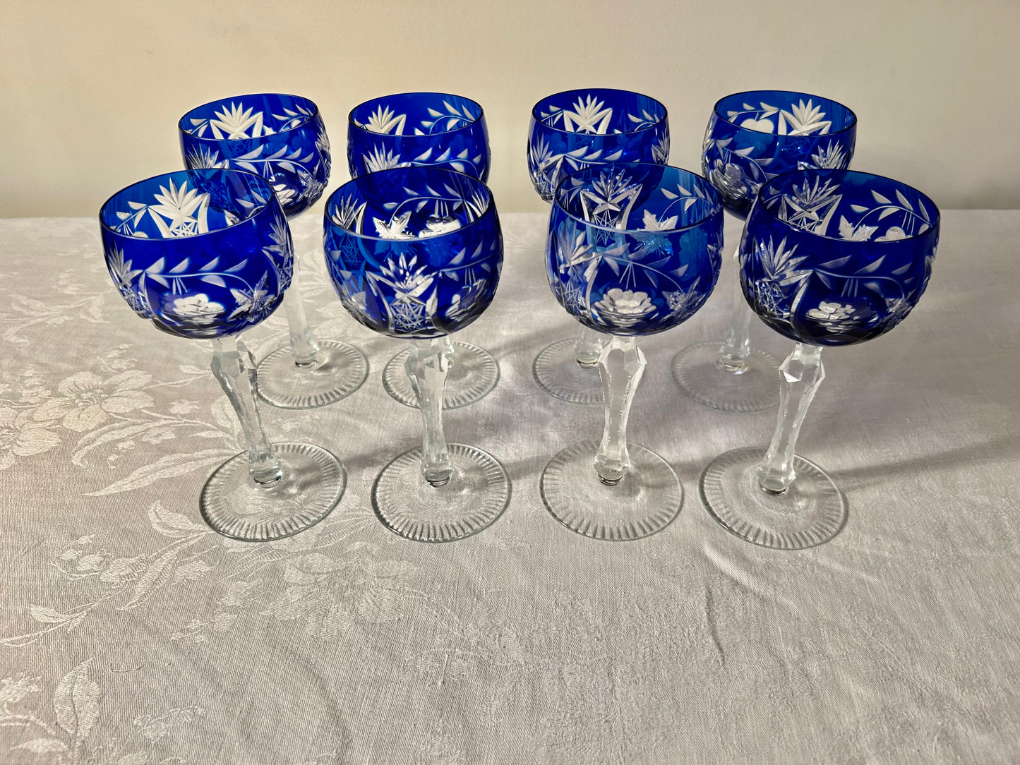 32 Piece Cobalt Bohemian Glass Stemware Set