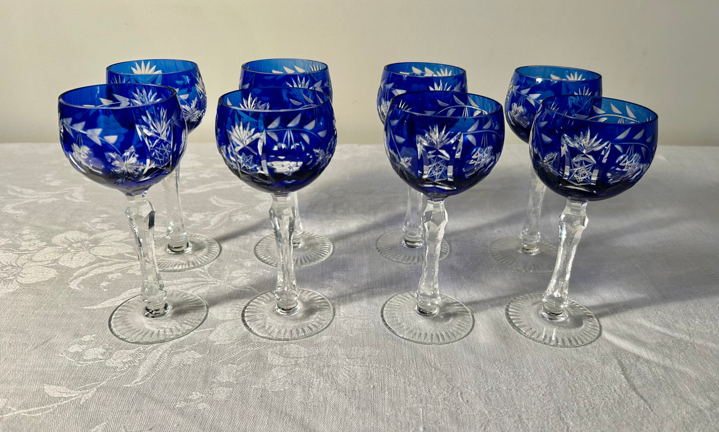32 Piece Cobalt Bohemian Glass Stemware Set