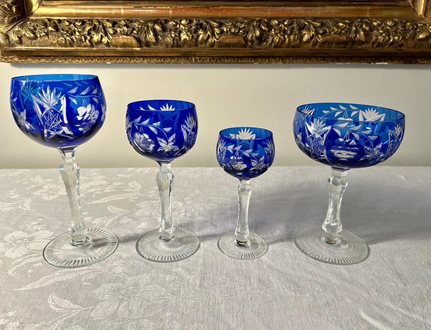 32 Piece Cobalt Bohemian Glass Stemware Set