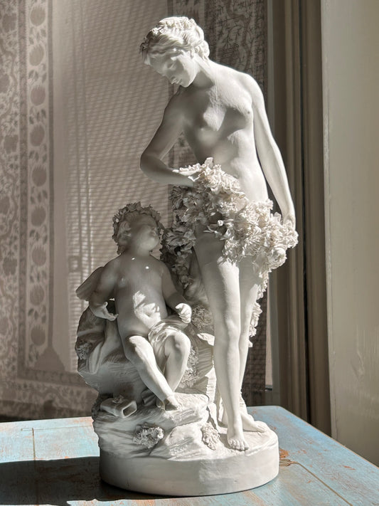 French Bisque Porcelain Group of Venus and Cupid, Mid 19th Century