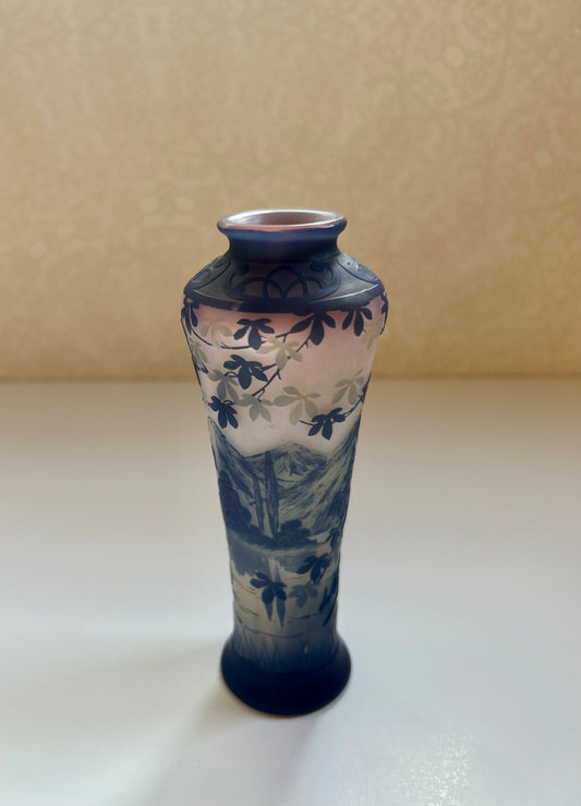 Art Nouveau Etched Glass Cameo Vase signed Devez