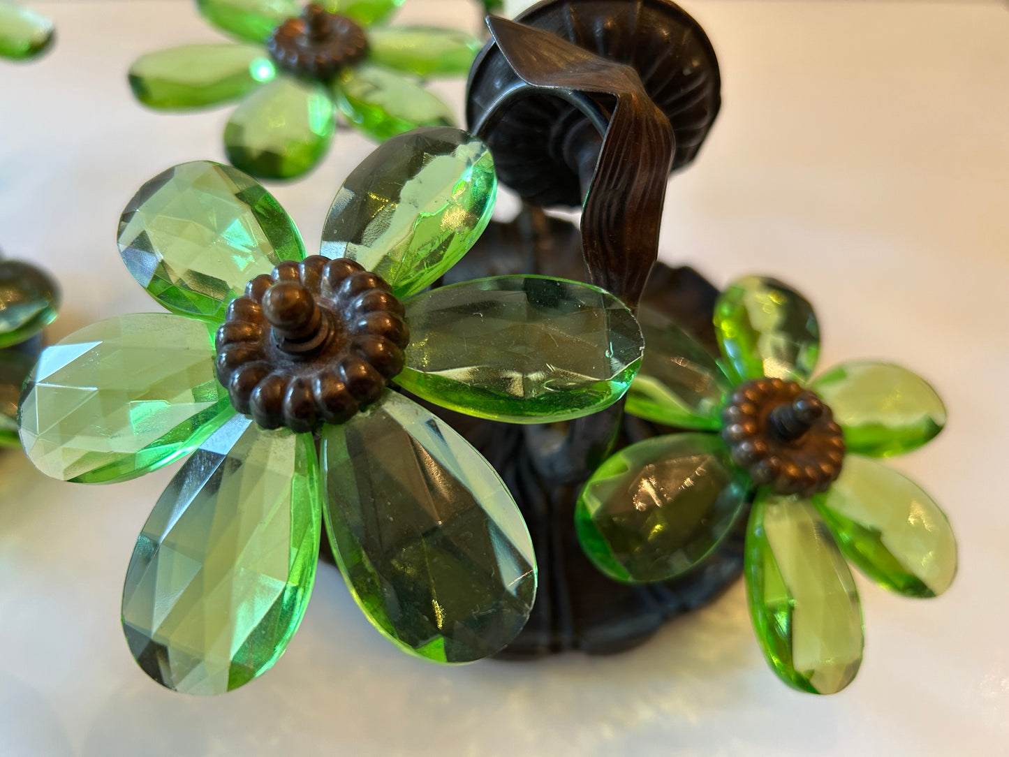 Pair of Hollywood Regency Italian Metal and Glass Flower Sconces