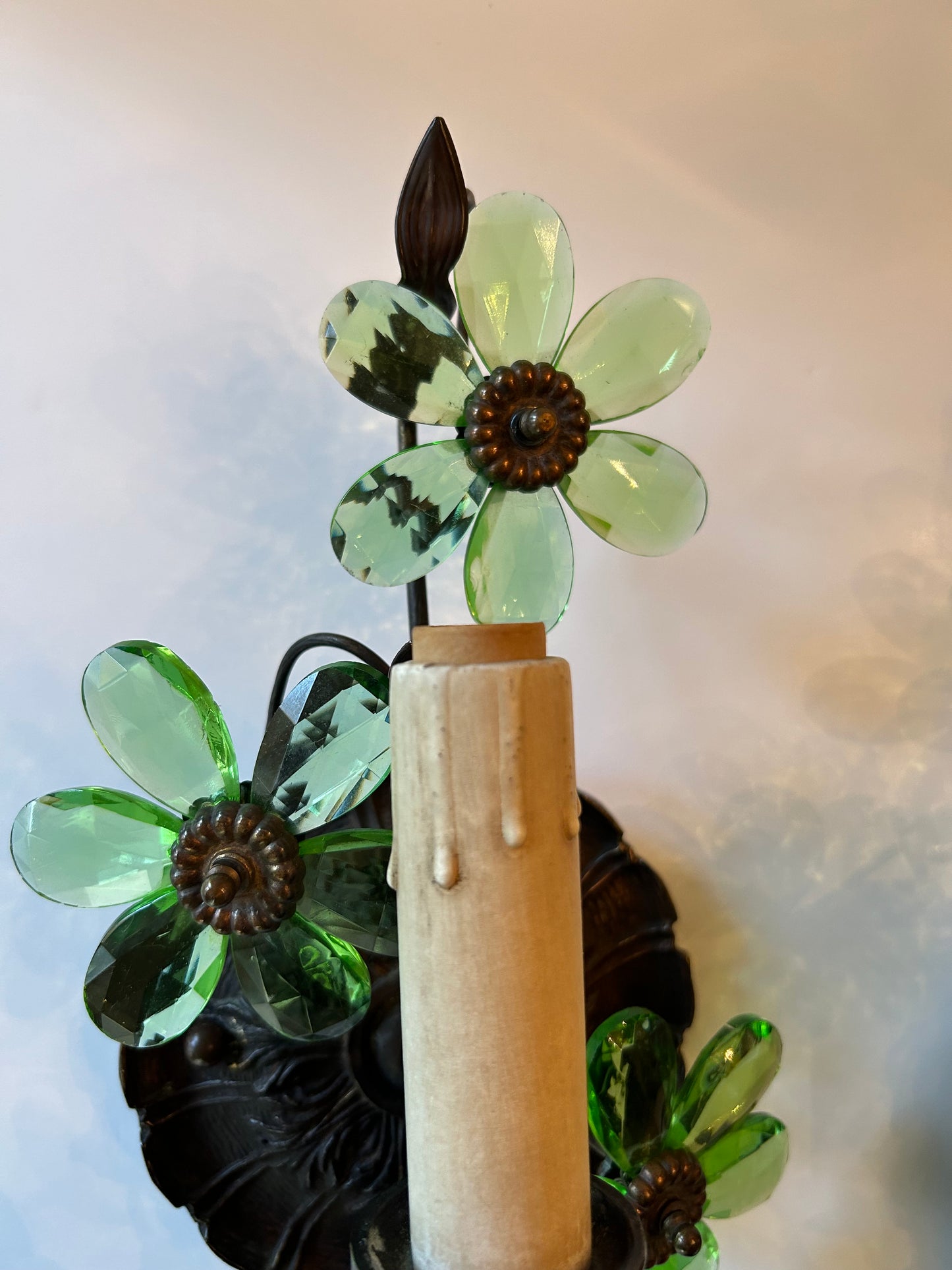 Pair of Hollywood Regency Italian Metal and Glass Flower Sconces