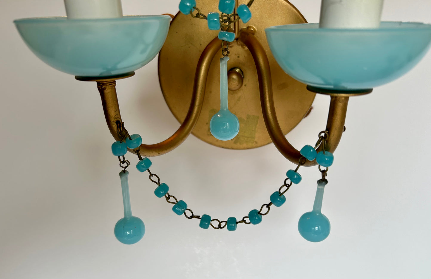 Lovely Pair of French Aqua Blue Opaline Glass Sconces