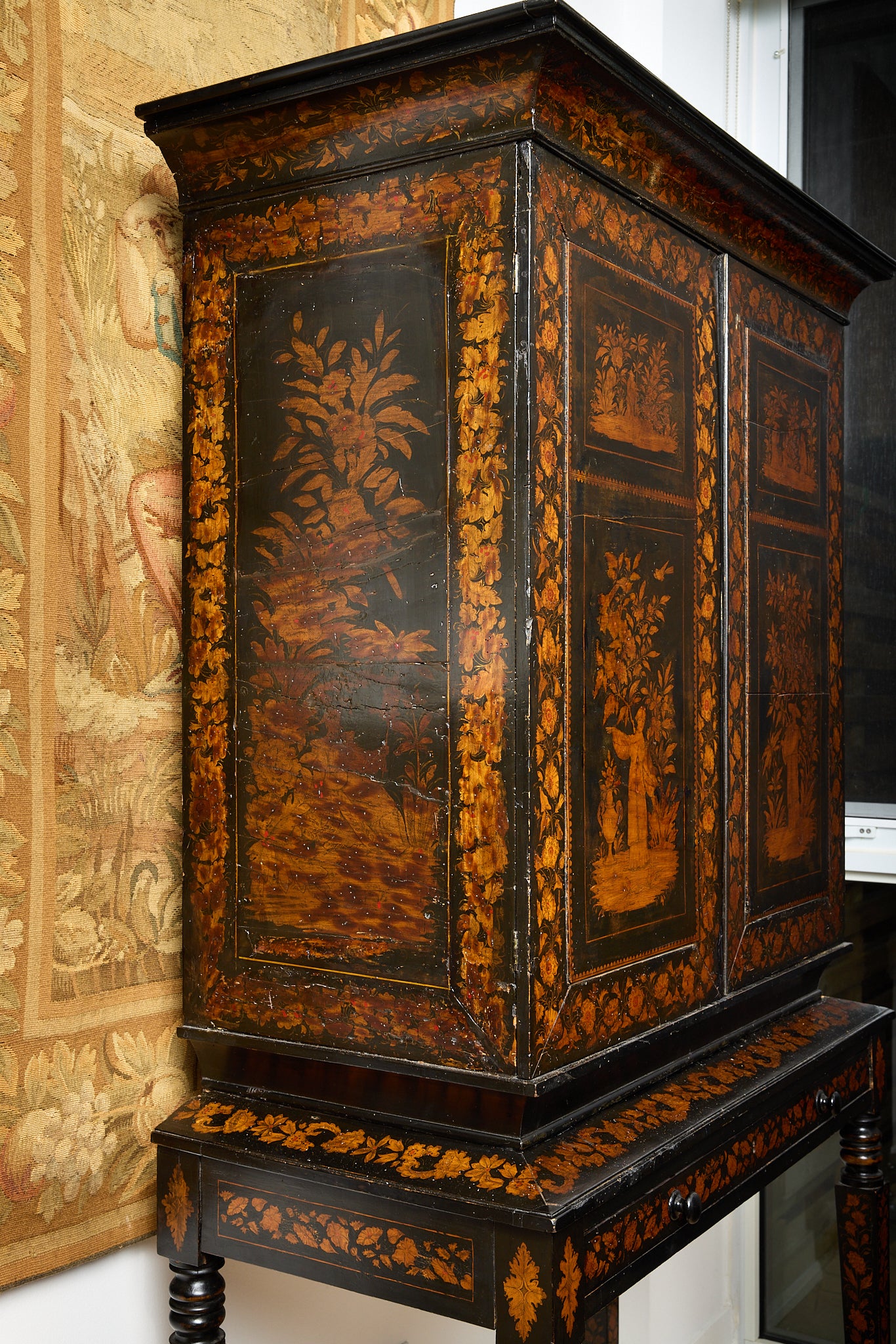 Regency Period Penwork Collectors Cabinet on Stand