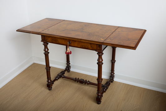 American Burled Walnut Table, Nineteenth Century, Herther Brothers.