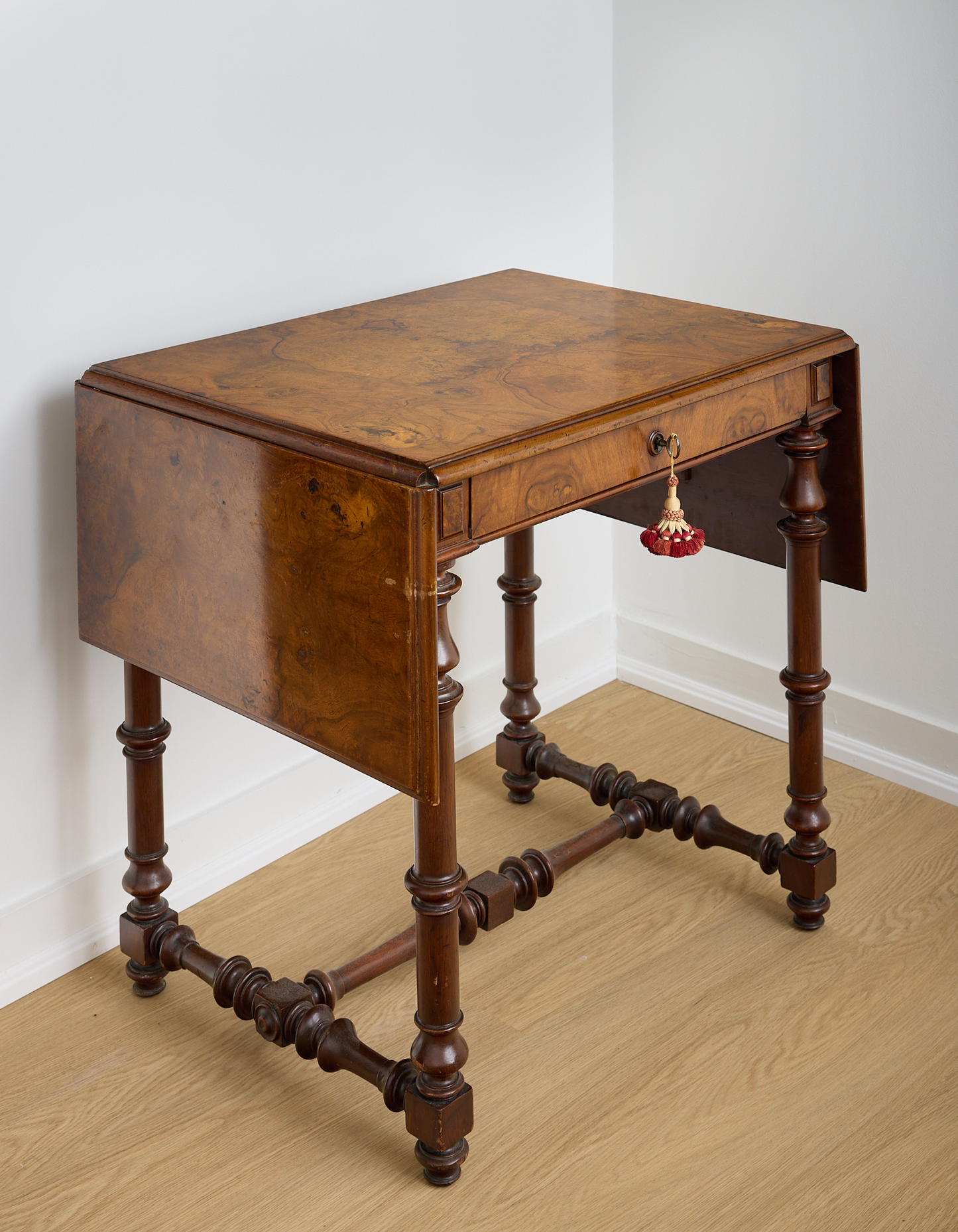 American Burled Walnut Table, Nineteenth Century, Herther Brothers.