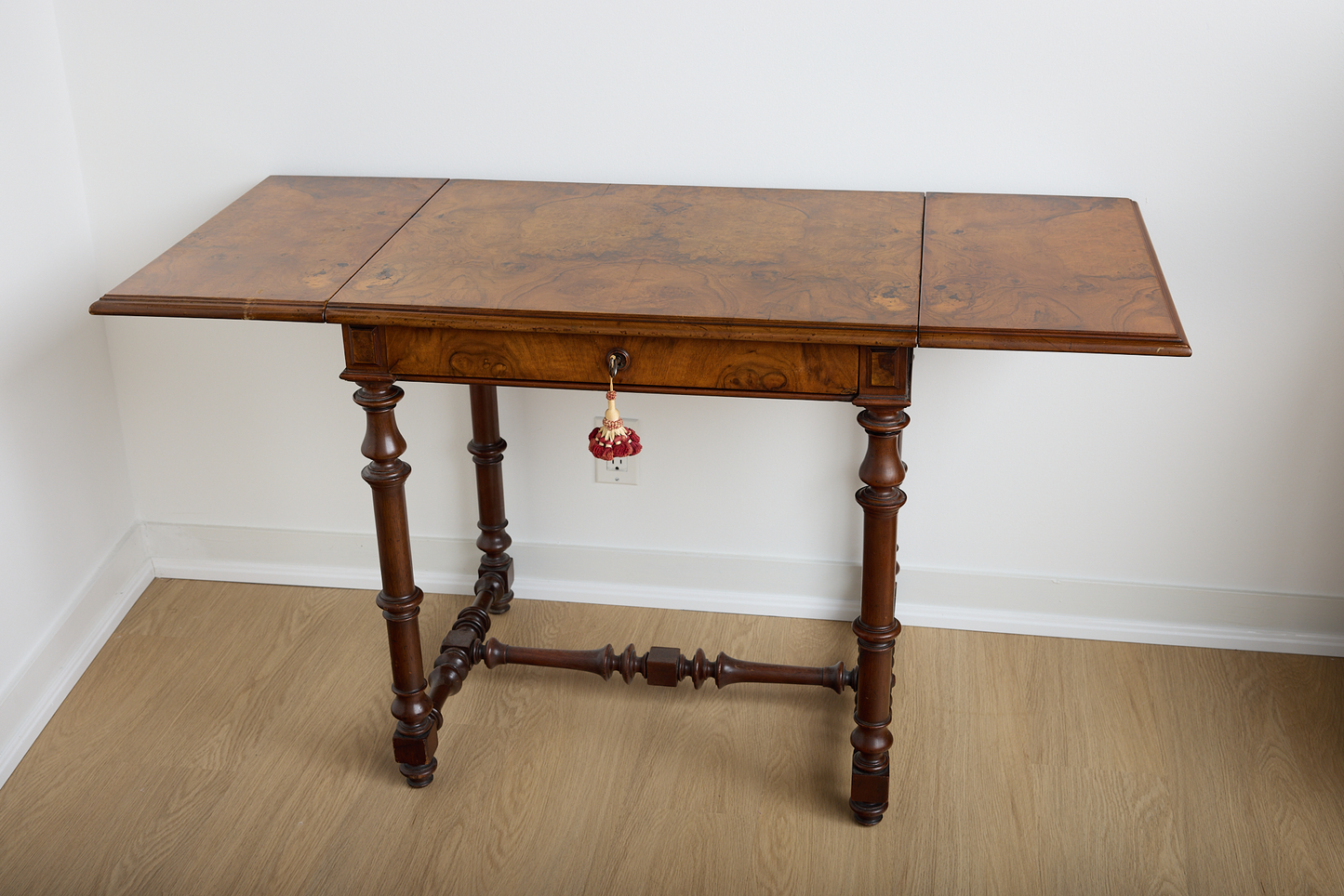 American Burled Walnut Table, Nineteenth Century, Herther Brothers.