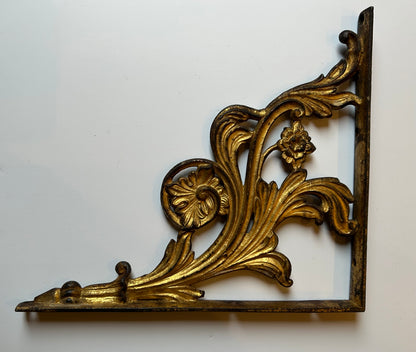 Pair of Art Nouveau Cast Iron, Gilded Shelf Brackets