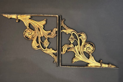 Pair of Art Nouveau Cast Iron, Gilded Shelf Brackets