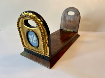 A Wedgwood Jasperware Mounted Brass and Wooden Bookend and Inkwell