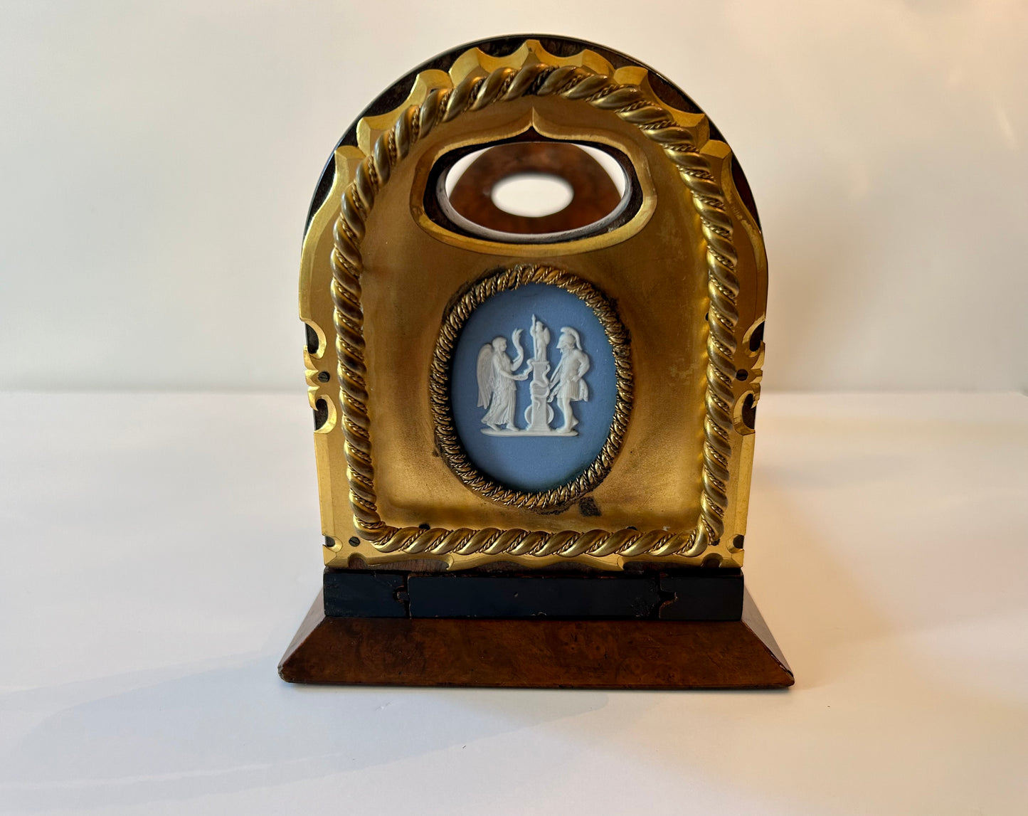 A Wedgwood Jasperware Mounted Brass and Wooden Bookend and Inkwell