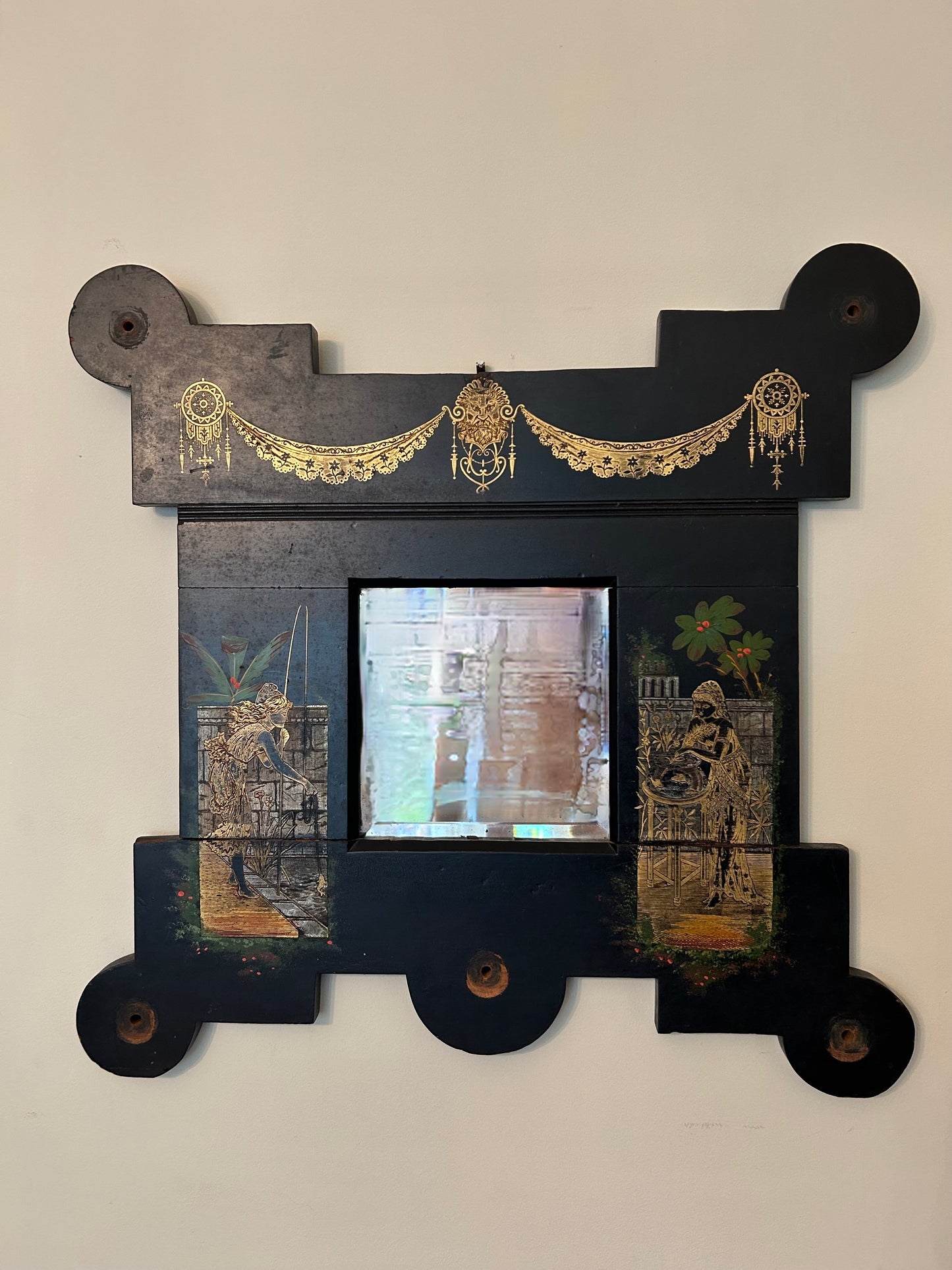 Aesthetic Movement Gilt Decorated Ebonised Wall Mirror