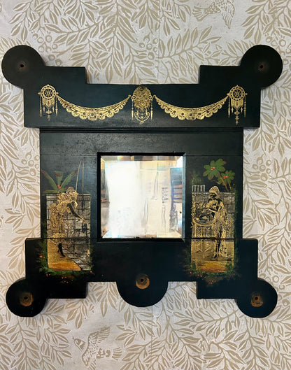 Aesthetic Movement Gilt Decorated Ebonised Wall Mirror