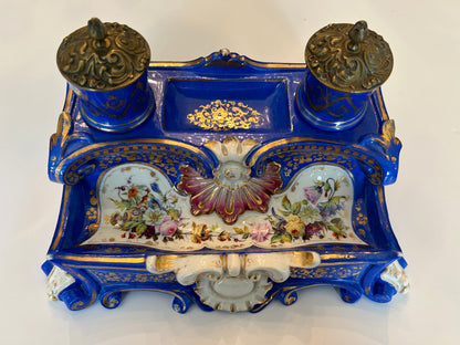 Nineteenth Century Cobalt Porcelain Inkstand