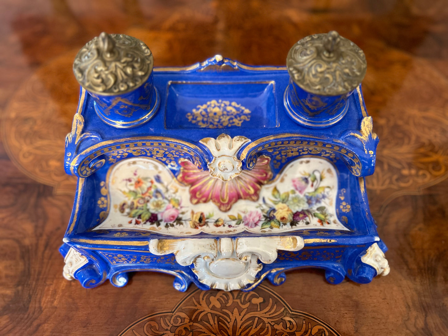 Nineteenth Century Cobalt Porcelain Inkstand