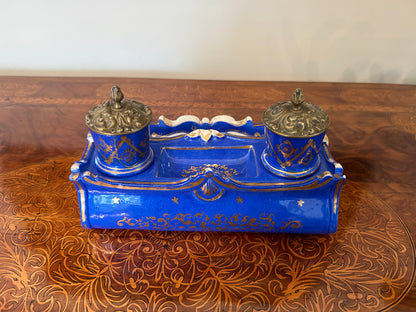 Nineteenth Century Cobalt Porcelain Inkstand