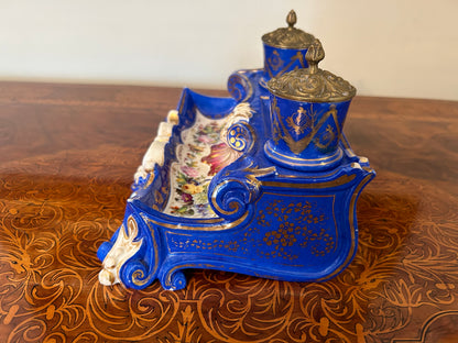 Nineteenth Century Cobalt Porcelain Inkstand