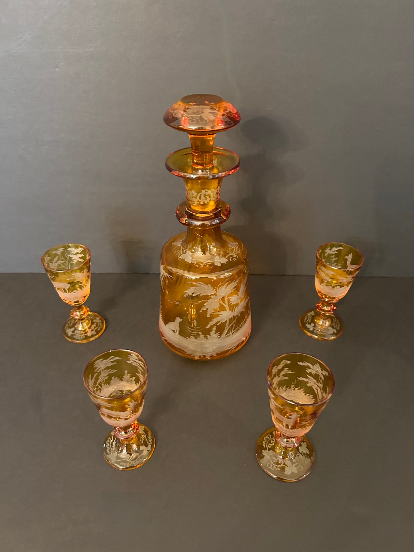 Collection of Bohemian Amber Crystal Glassware, 19th Century