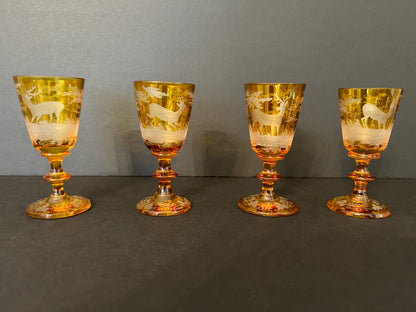 Collection of Bohemian Amber Crystal Glassware, 19th Century