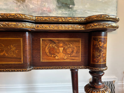 A Napoleon III Style Gilt Bronze Mounted Mahogany and Marquetry Table