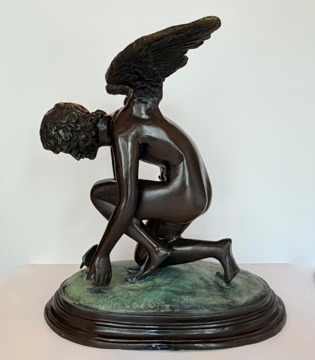 Antique Bronze Kneeling Angel After Jean Antoine Injalbert, France, 1870