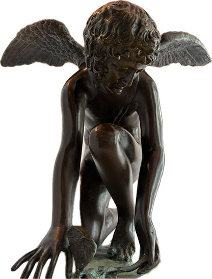 Antique Bronze Kneeling Angel After Jean Antoine Injalbert, France, 1870