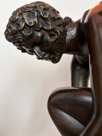 Antique Bronze Kneeling Angel After Jean Antoine Injalbert, France, 1870