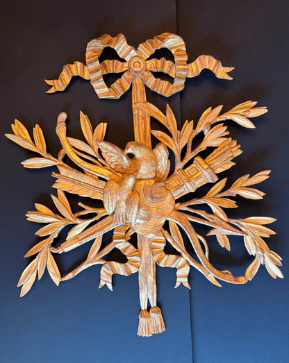 Antique Louis XVI Giltwood Applique with birds and trees, French, 19th Century